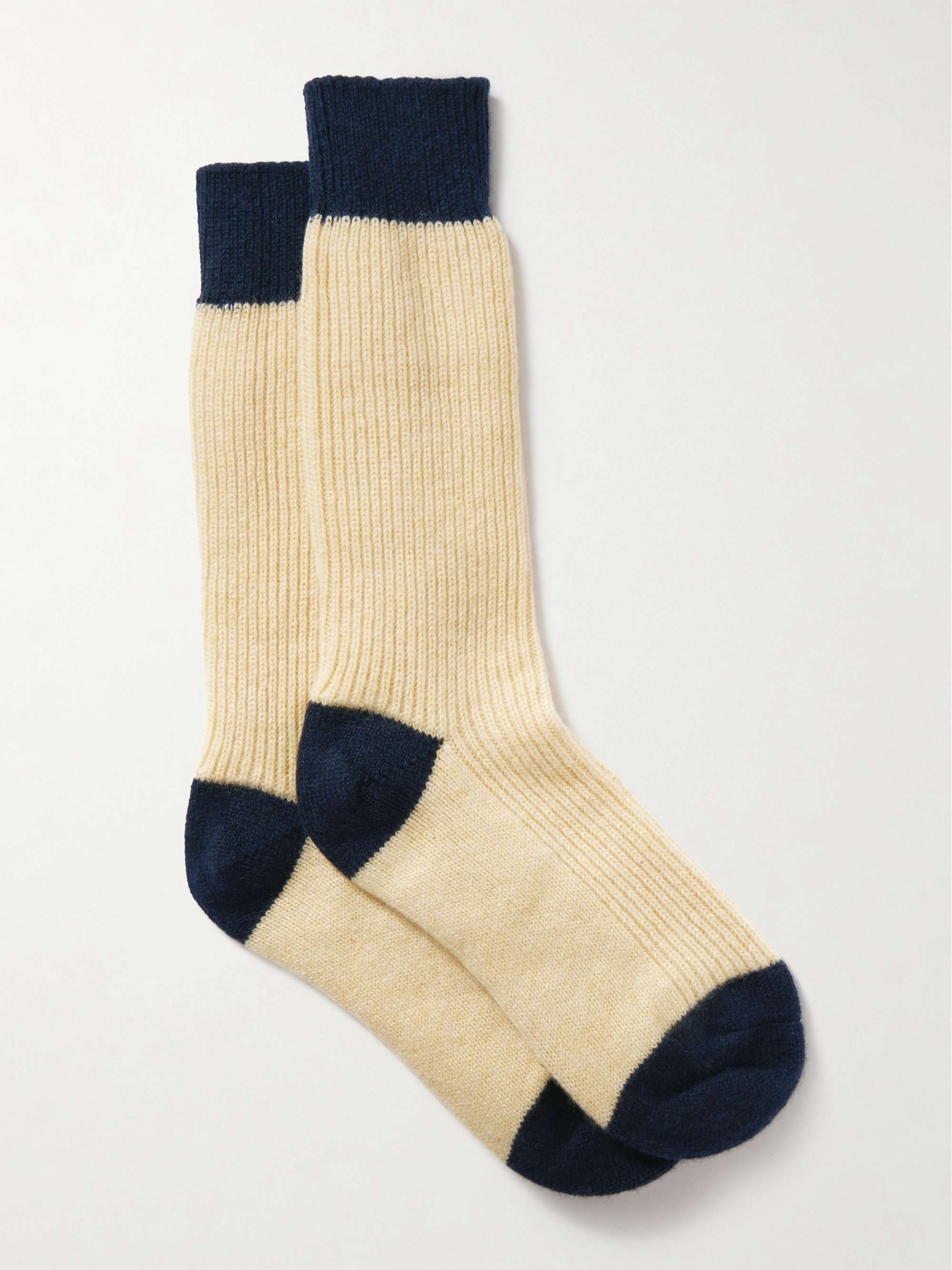 The Soft Two-Tone Ribbed Cashmere Socks
