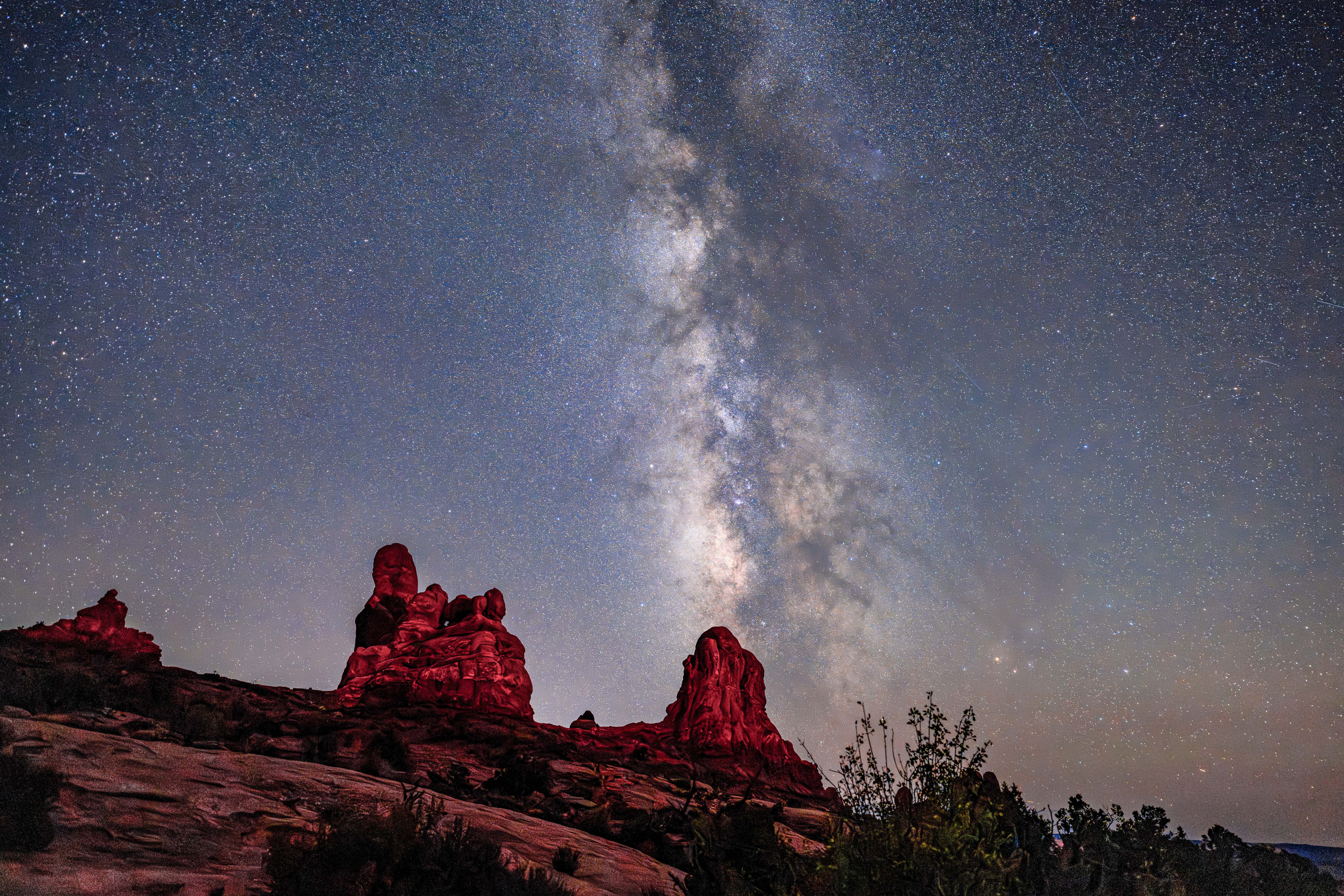 Low angle view of star field against sky at night, Wyoming, United States, USA. Image credit: rbkbvbzbcv / 500px via Getty Images