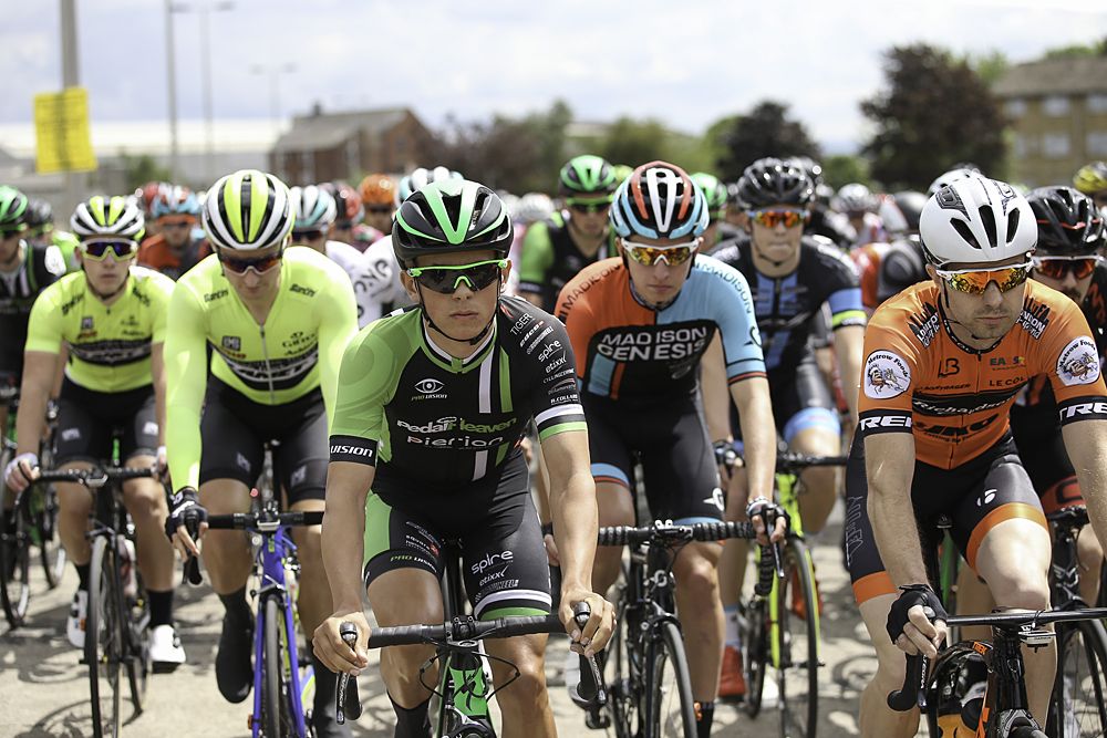 The peloton rolls out of Stockton.