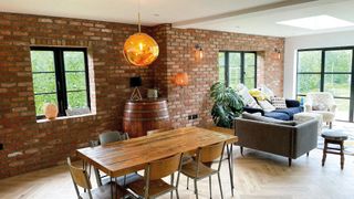 red brick slips in open plan living room