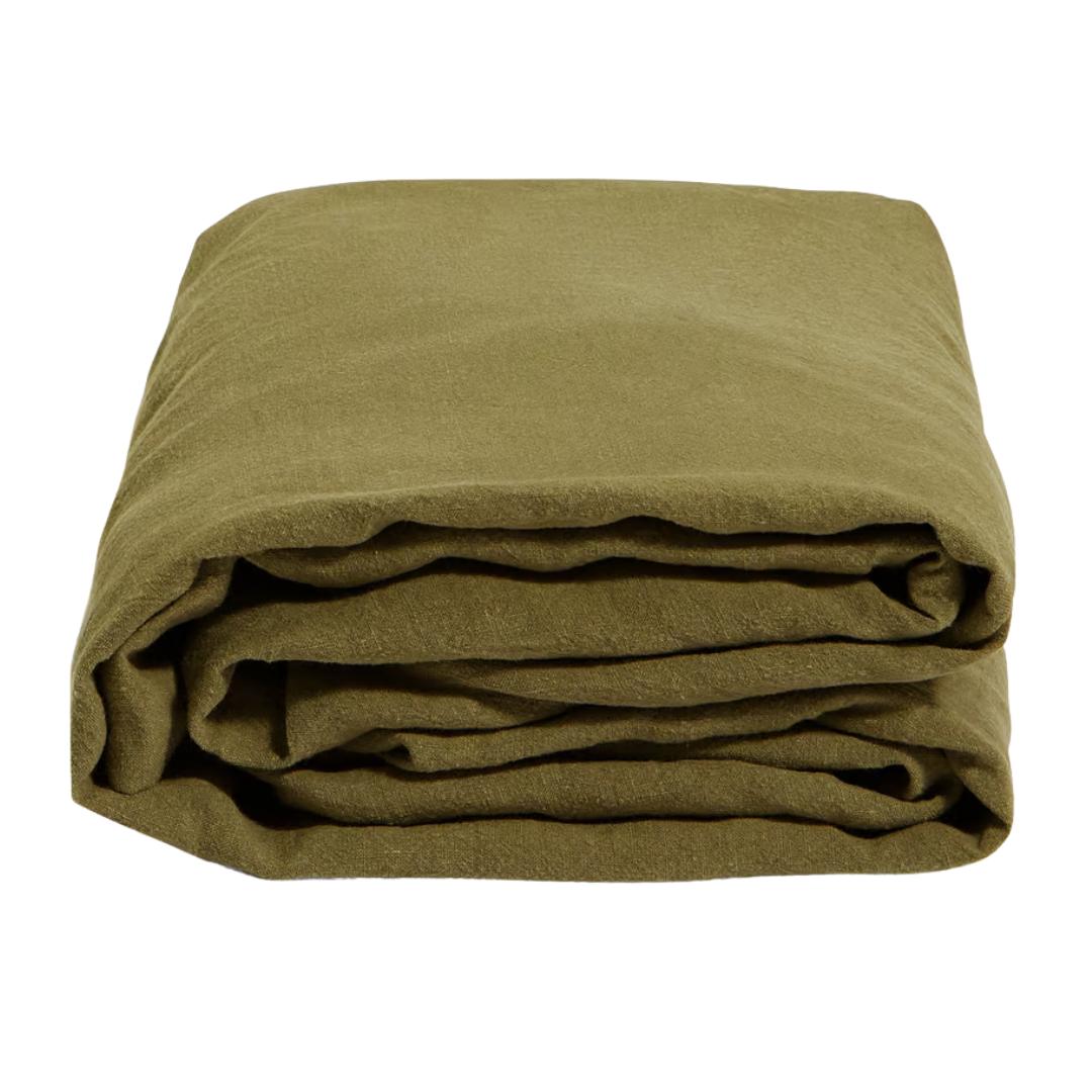 Luna Linen Fitted Sheet, Olive, Double/full