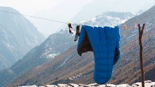 how to store a sleeping bag: sleeping bag hung out