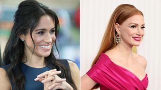 collage of Meghan Markle and Jessica Chastain side by side