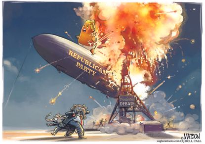 Political Cartoon U.S. Trump GOP debate Hindenburg