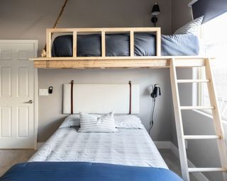 airbnb loft bed in a bedroom with double bed - brooke waite