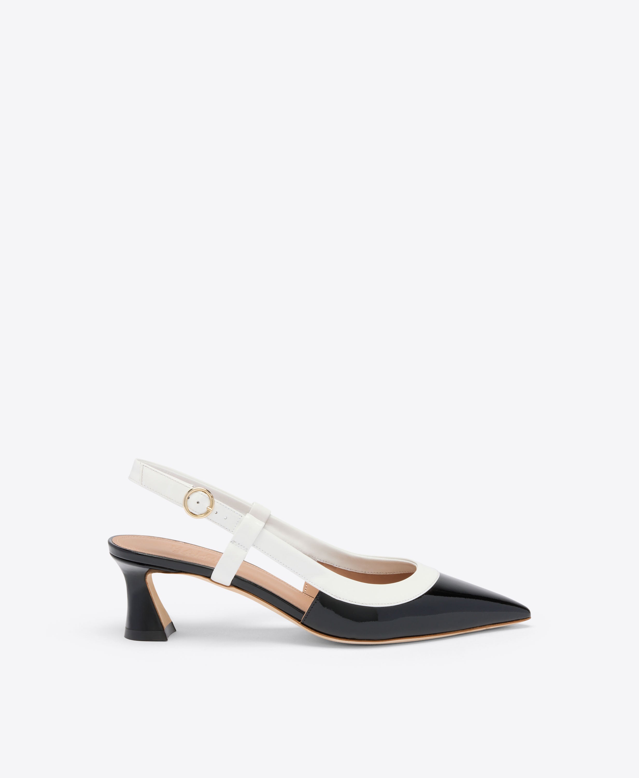 Tate 45 Black &amp;amp; White Patent Kitten Heel Slingbacks