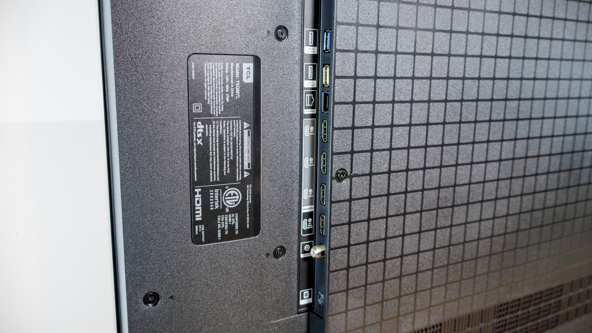The ports on a TCL QM7L 75-inch TV