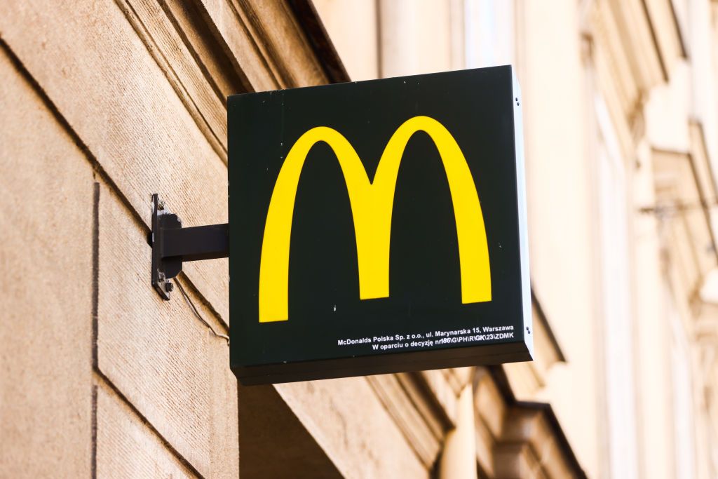 McDonald&#039;s restaurant logo is seen in Krakow, Poland on August 19, 2023.