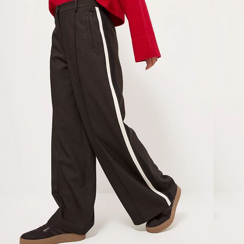 brown trousers with white side stripe