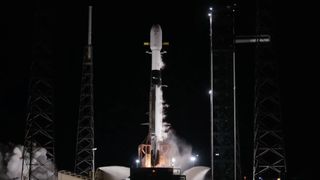 A SpaceX Falcon 9 rocket launches 29 Starlink satellites from Florida on Nov. 18, 2025.