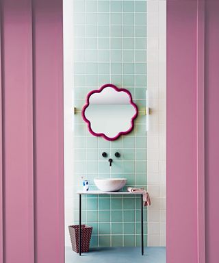 Pink and turquoise bathroom