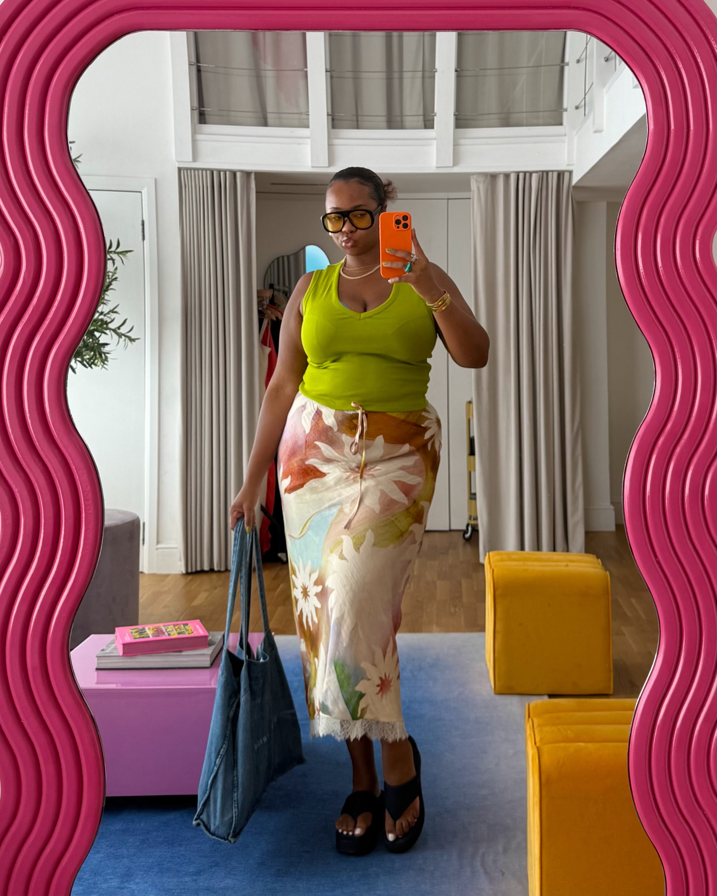 A woman wearing the thick-thong-sandal trend.