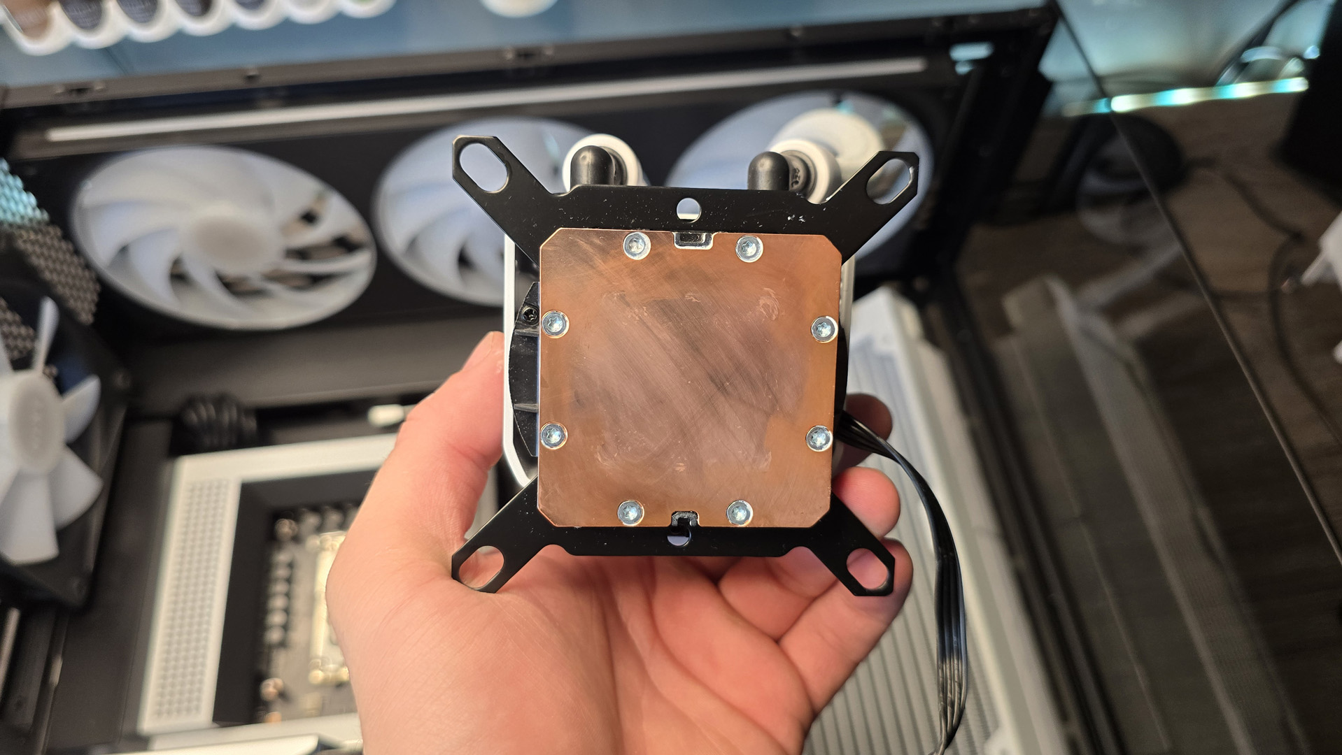 Tryx Panorama 360 liquid cooler installed on a test bench.