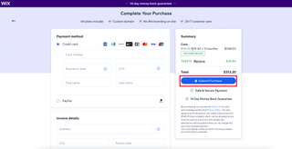 screenshot of Wix checkout process