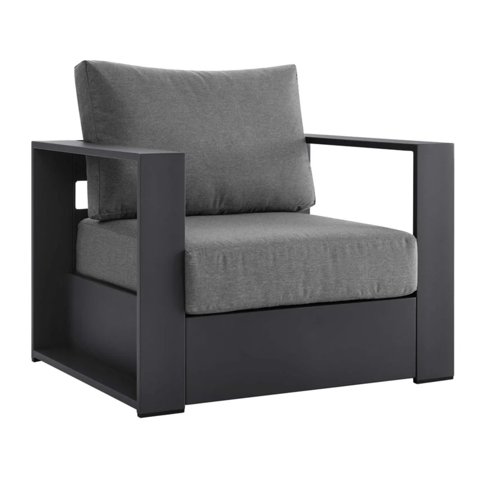 powder coated aluminum outdoor chair with grey cushions