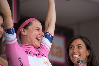 Megan Guarnier celebrates winning the Giro Rosa 2016 after the final stage of the Giro Rosa 2016 on 10th July 2016