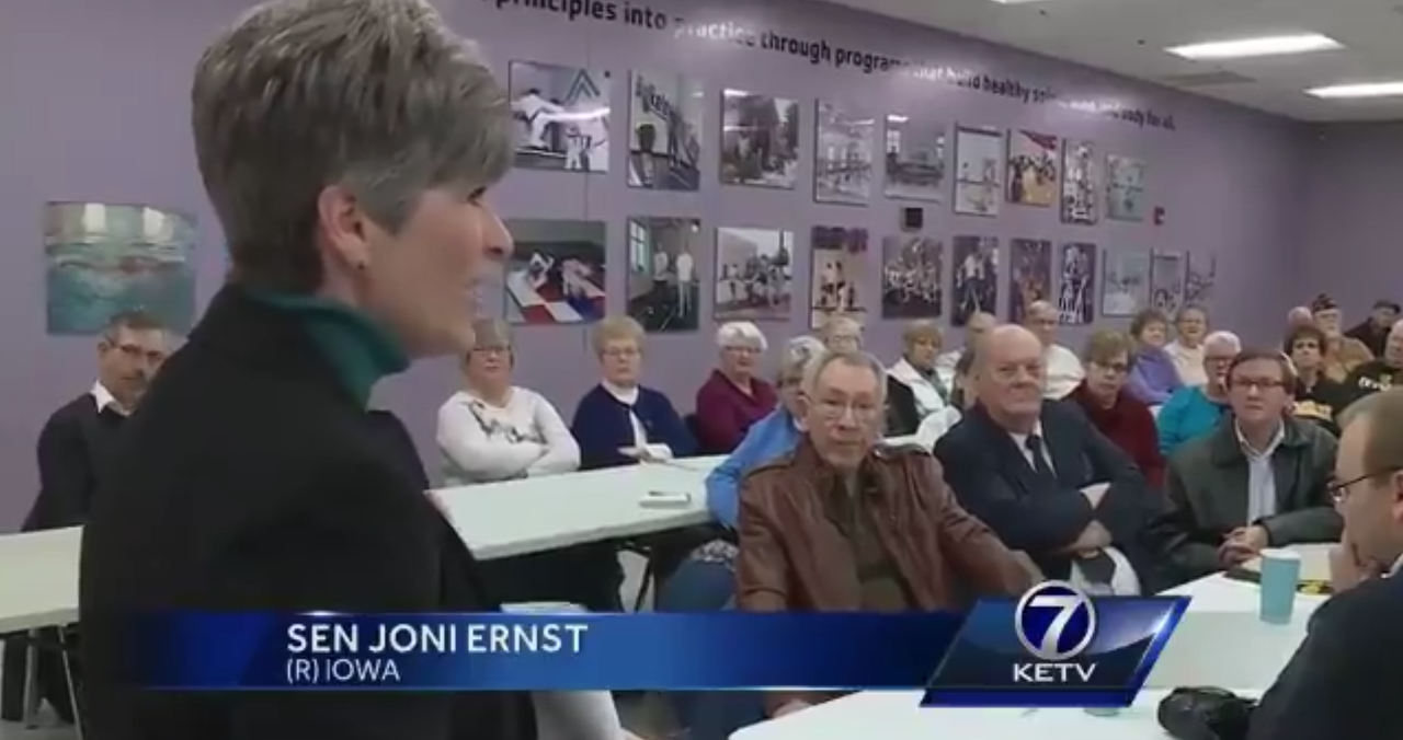 Sen. Joni Ernst speaks to constituents. 