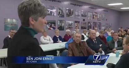 Sen. Joni Ernst speaks to constituents. 