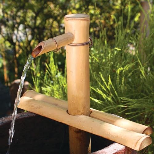 Bamboo Accents 12" Adjustable Bamboo Fountain Kit With Pump &amp;ndash; Classic Zen Water Feature for Bowls, Basins, Water Gardens &amp;amp; Patio Decor, Indoor/outdoor (container Not Included)
