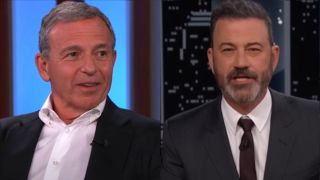 Bob Iger appearing on Jimmy Kimmel Live/Jimmy Kimmel sitting at desk