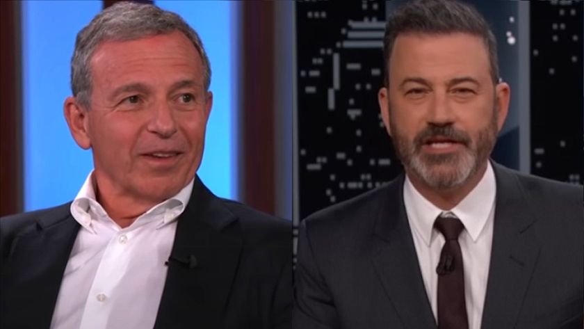 Bob Iger appearing on Jimmy Kimmel Live/Jimmy Kimmel sitting at desk