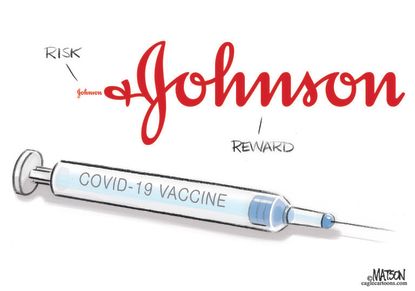 Editorial Cartoon U.S. johnson and johnson covid vaccine risk reward