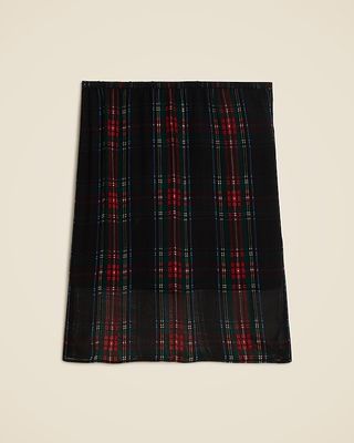 Gwen Knee-Length Layered Slip Skirt in Tartan Crinkle Chiffon