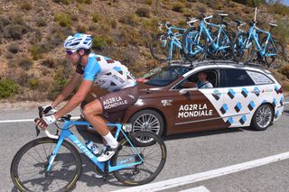 Alexandre Geniez with the AG2R team car at the Vuelta a Espana