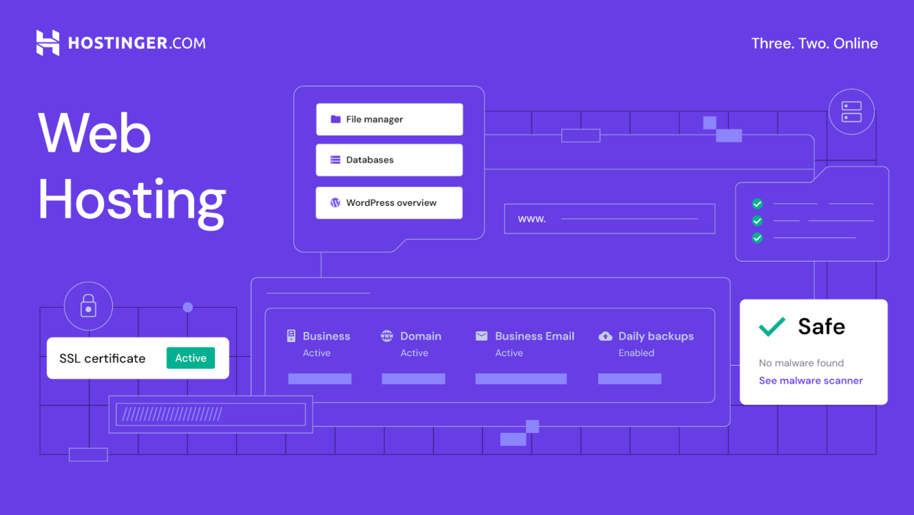 web hosting information on purple background
