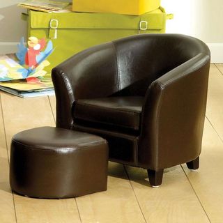 Dunelm Kids Brown Faux Leather Tub Chair and Stool