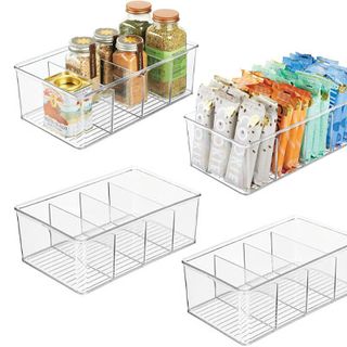 set of four clear plastic open storage trays