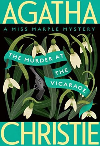 The Murder at the Vicarage book cover with wilting white flowers