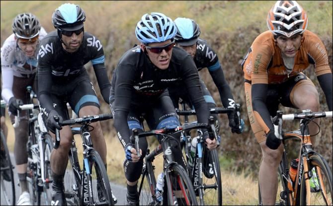 Andew Talansky (Garmin-Sharp) rotates through in the lead group.
