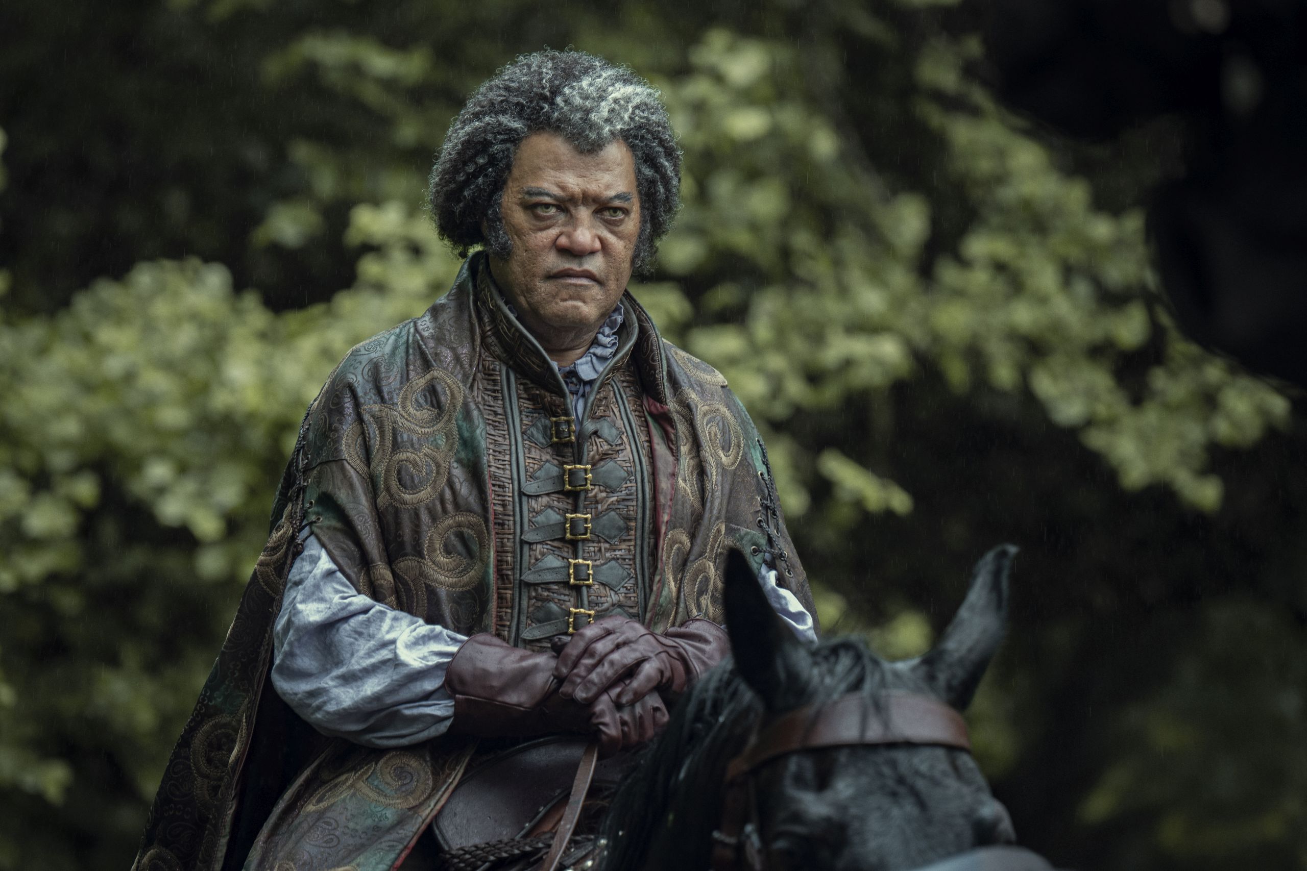 Regis sits on horseback, pensively