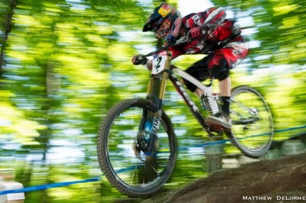 Aaron Gwin on his way to winning the US Pro GRT at Mountain Creek.