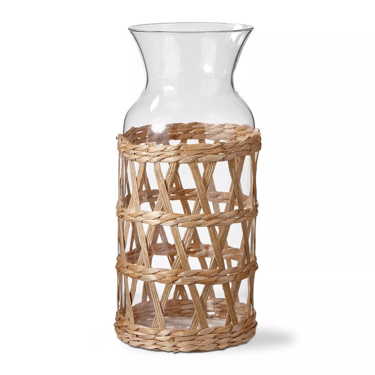 Tagltd Island Collection Clear Glass Carafe Serveware Drinkware With Natural Cattail Braided Sleeve 40 Oz.