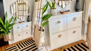White IKEA shoe cabinet hack with new handles