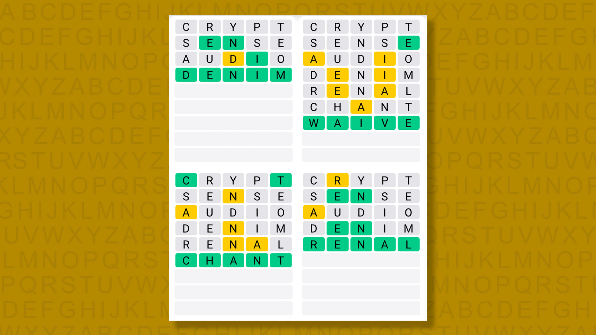 إجابات Quordle للعبة 1559 على خلفية صفراء