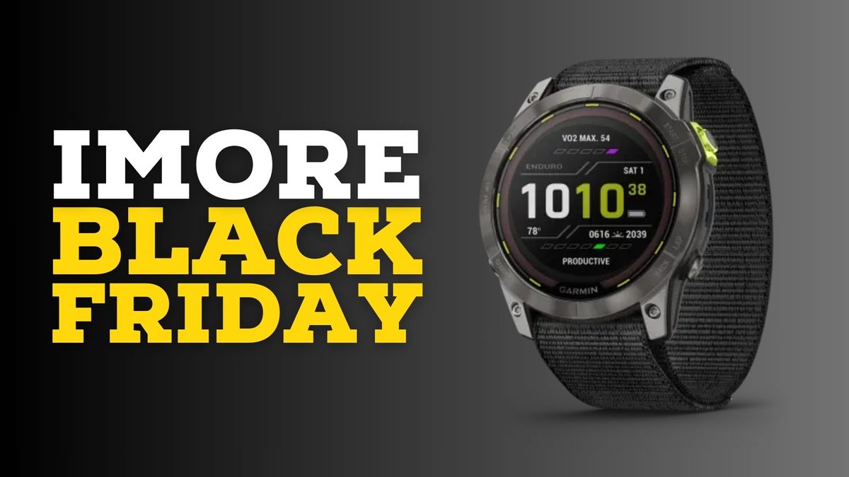 Garmin Enduro 2 watch next to &#039;iMore Black Friday&#039; text