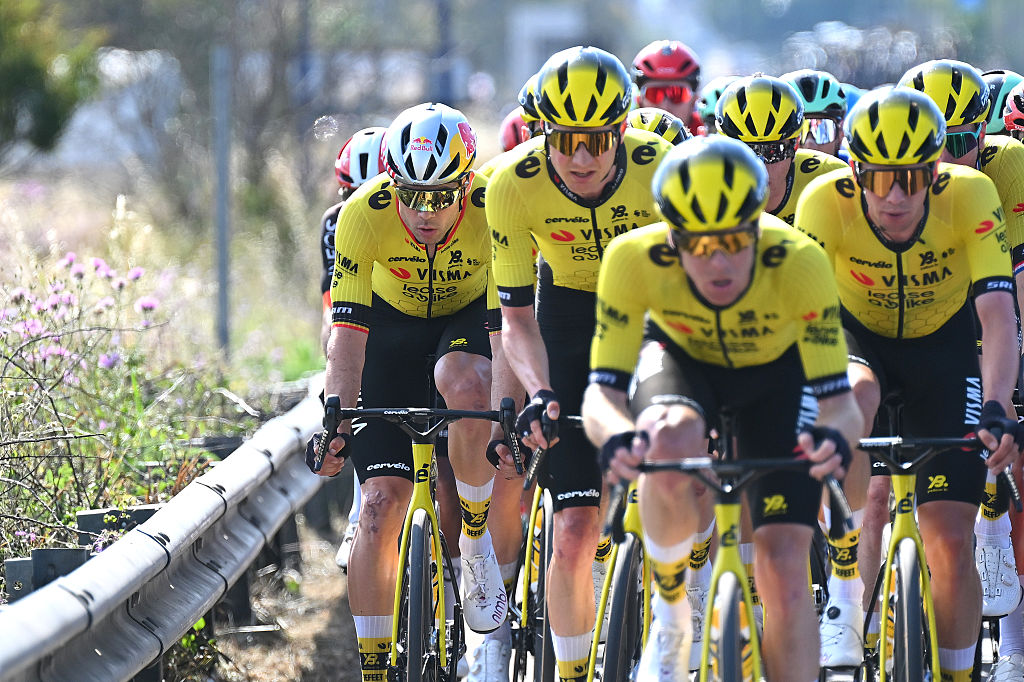 LECCE ITALY MAY 13 Wout Van Aert of Belgium and Team Visma Lease a Bike competes during the 108th Giro dItalia 2025 Stage 4 a 189km stage from Alberobello Pietramadre to Lecce UCIWT on May 13 2025 in Lecce Italy Photo by Tim de WaeleGetty Images
