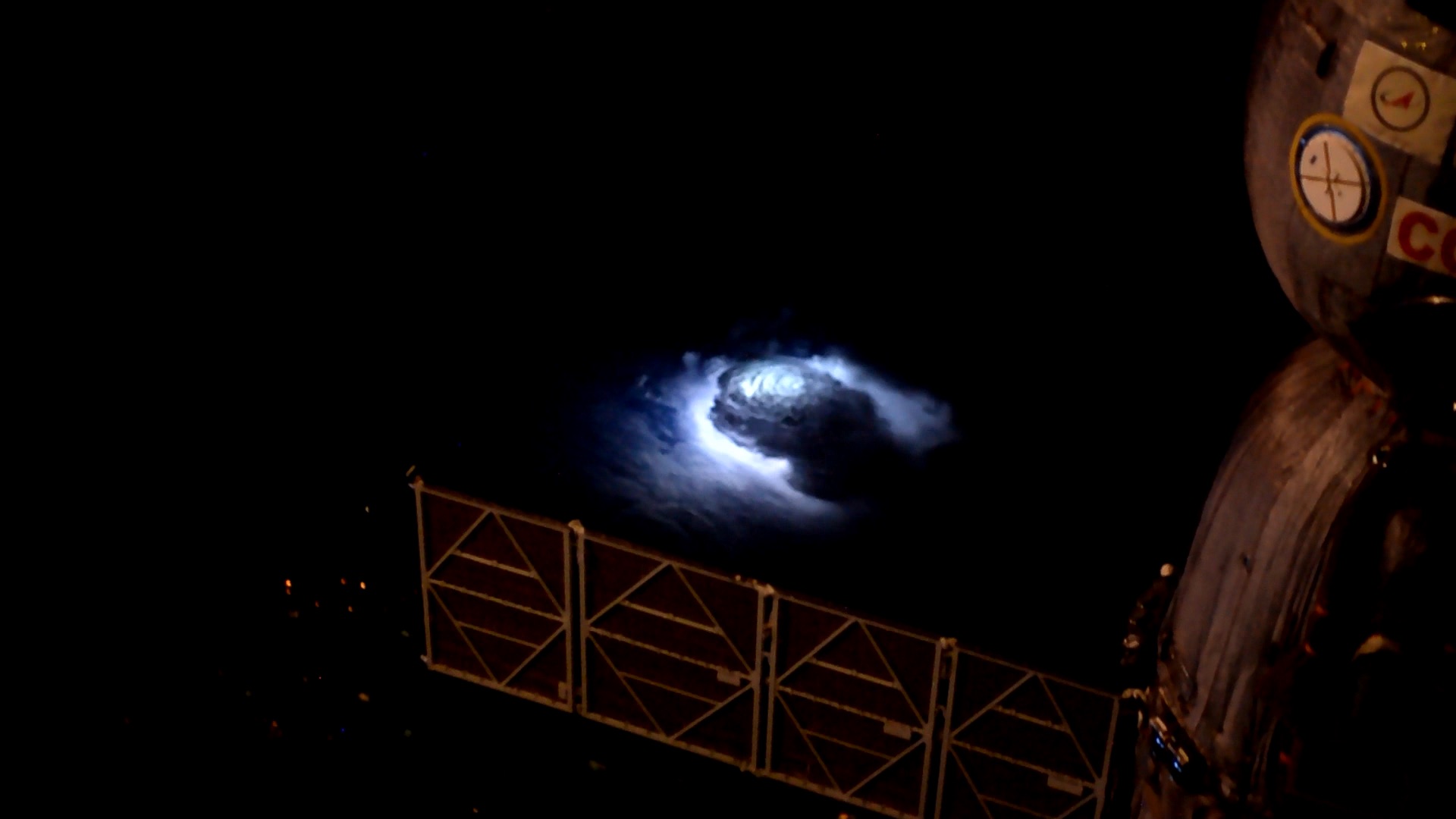 A lightning strike is visible in a photo taken from the International Space Station.