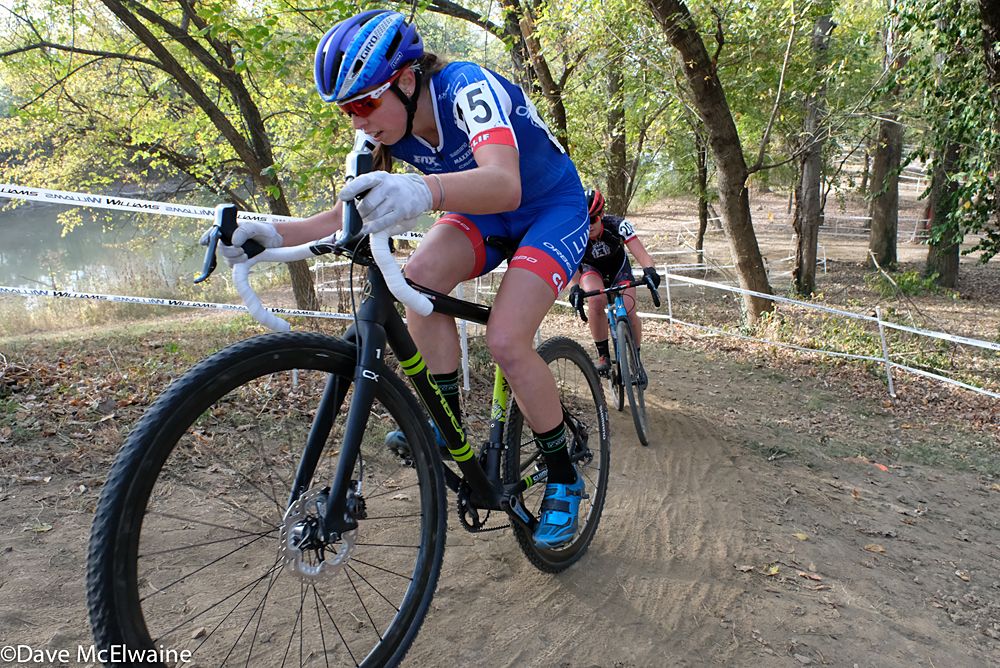 Collegiate Mountain Biking Champion Hannah Finchamp (Cliff Pro Team) riding in the top ten mid-race