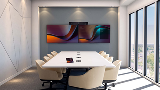 A boardroom with HP|Poly solutions. 