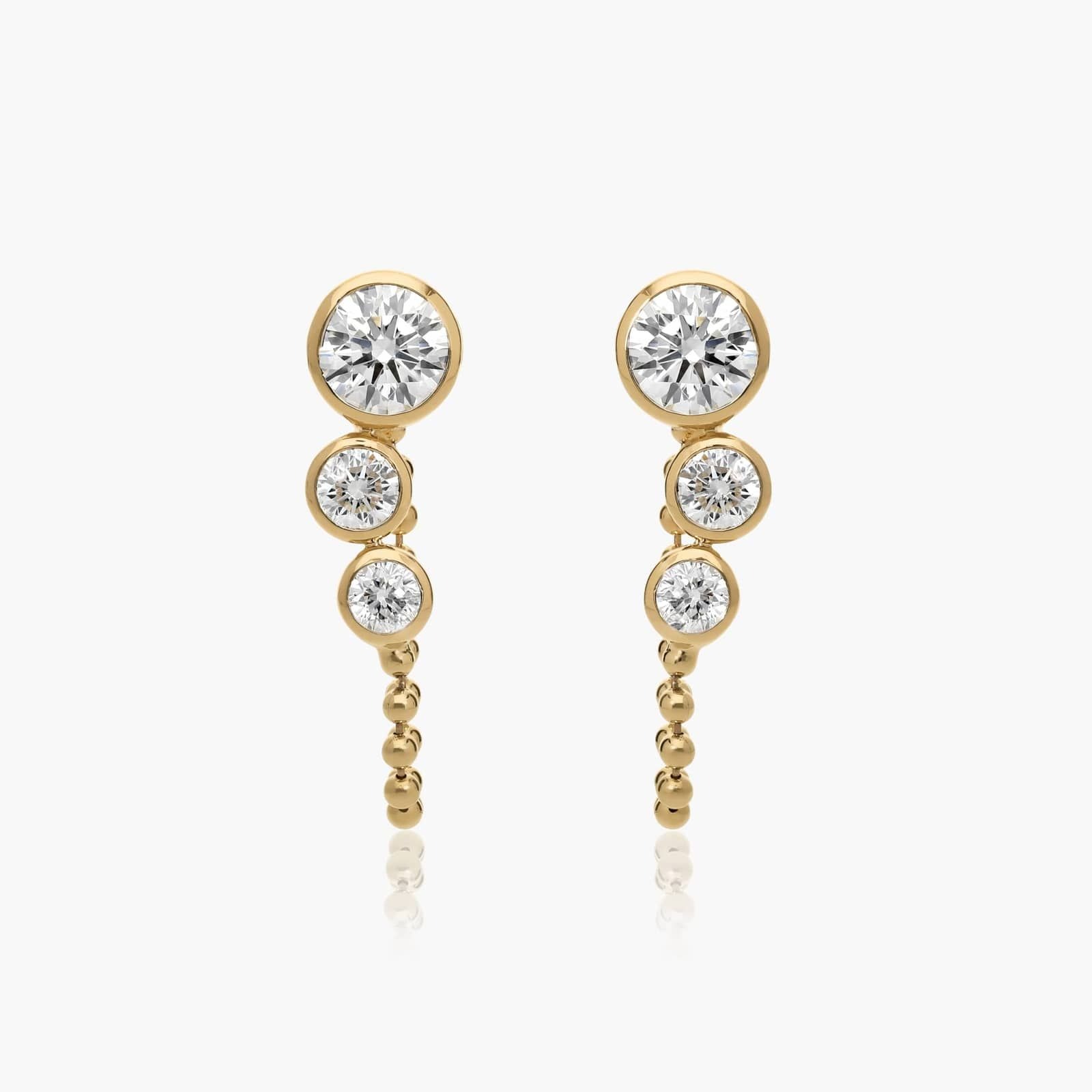 James Allen, Bezel Front-Back Beaded Chain Earrings With 1.5 CTW Round Cut Lab-Grown Diamonds In 14K Yellow Gold