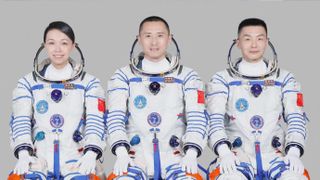The crew of China&rsquo;s Shenzhou 23 mission to the Tiangong space station. From left: payload specialist Lai Ka-ying, commander Zhu Yangzhu and pilot Zhang Zhiyuan.