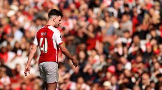 Declan Rice during the first half of Arsenal's 2-2 draw against Tottenham in the Premier League in September 2023.