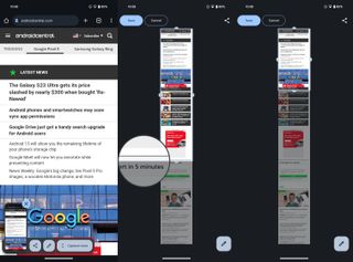 The capture more button to get a scrolling screenshot and the preview window