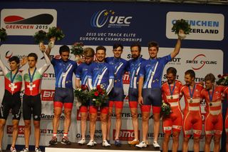 Great Britain's mens team pursuit in the 2015 European Track Championships