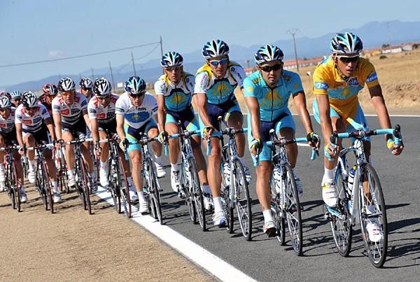 Spain's Alberto Contador (Astana) rides along in stage 16.