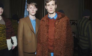 Designer Alessandro Dell'Acqua took us back to school with his cool colour palette combo of burnt camel and sky blue.